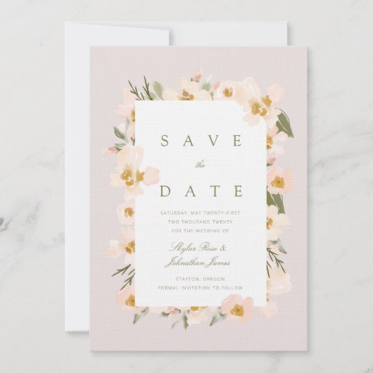 Save The Date Aquarelle bleu Gardenia Abstrait rose floral (Devant)