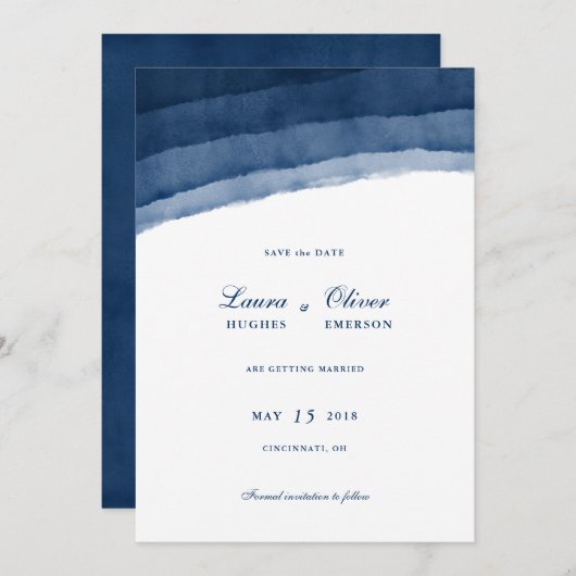 Save The Date Aquarelle bleu Indigo Enregistrer la date (Devant / Derrière)
