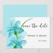 Save The Date Aquarelle bleu Iris Floral Peinte à la main (Devant / Derrière)
