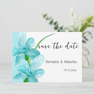 Save The Date Aquarelle bleu Iris Floral Peinte à la main