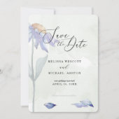 Save The Date Aquarelle bleu marguerite Mariage rustique vert  (Devant)