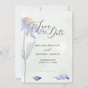 Save The Date Aquarelle bleu marguerite Mariage rustique vert 