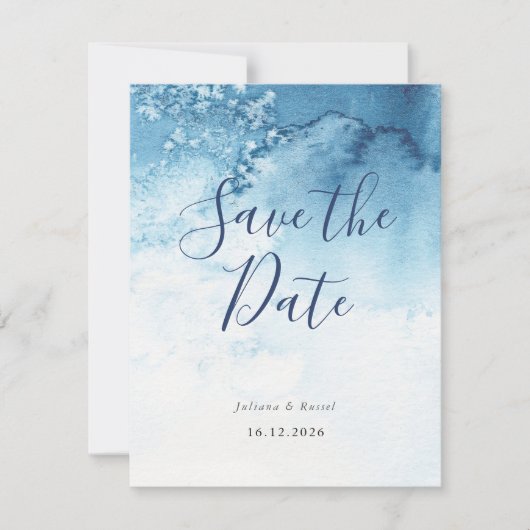 Save The Date Aquarelle Bleu Mariage d'hiver Enregistrer la date (Devant)