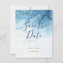 Aquarelle Bleu Mariage d'hiver Enregistrer la date