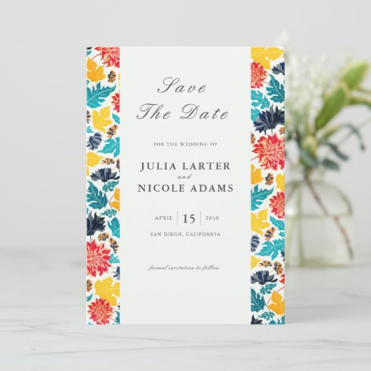 Save The Date Aquarelle bleu naturel Jaune Mariage de tournesols (Debout devant)