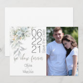 Save The Date Aquarelle bleu pâle Rose photo Enregistrer la date (Devant / Derrière)