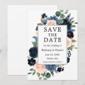 Save The Date Aquarelle bleu rose pâle Cadre Floral (Devant / Derrière)