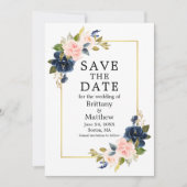 Save The Date Aquarelle bleu rose Rose Photo Gold Frame (Devant)