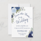 Save The Date Aquarelle bleu rustique Floral Elegant Boho Mariag (Devant)
