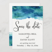 Save The Date Aquarelle bleu vert Aqua Moderne Enregistrer la da (Devant / Derrière)