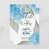 Save The Date Aquarelle bleue Floral (Devant / Derrière)