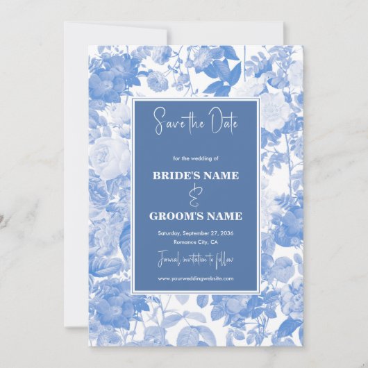 Save The Date Aquarelle bleue Mariage de fleurs botaniques (Devant)