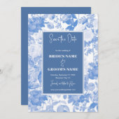 Save The Date Aquarelle bleue Mariage de fleurs botaniques (Devant / Derrière)