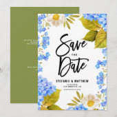 Save The Date Aquarelle Blue Hydrangea Floral QR Code (Devant / Derrière)