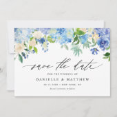 Save The Date Aquarelle Blue Hydrangeas et ivoire Rose QR Code (Devant)