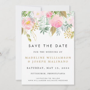 Save The Date Aquarelle Blush & Gold Floral Photo Enregistrer la
