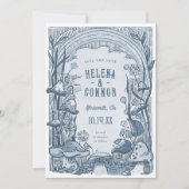 Save The Date Aquarelle Boho Champignons Retro Blue (Devant)