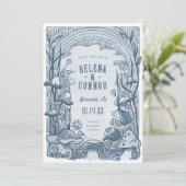 Save The Date Aquarelle Boho Champignons Retro Blue (Debout devant)