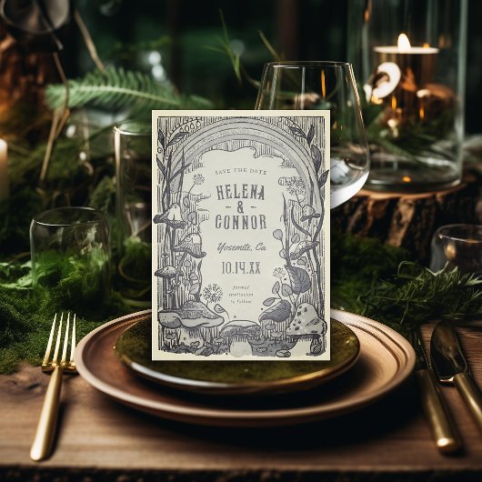 Save The Date Aquarelle Boho Champignons Sepia Retro