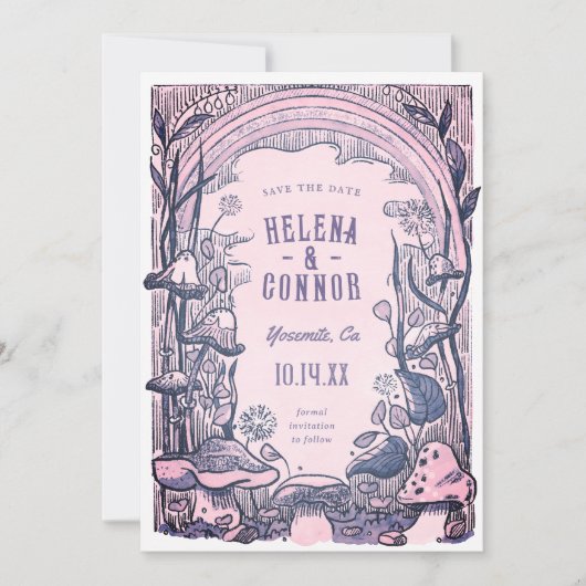 Save The Date Aquarelle Boho champignons violet rétro (Devant)