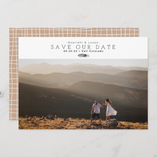 Save The Date Aquarelle Boho Feather | Sauvegarder au minimum no (Devant / Derrière)