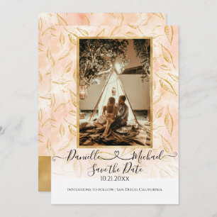 Save The Date Aquarelle BOHO Feuillage Parties scintillant or ro