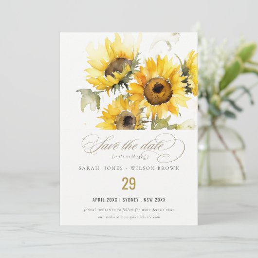 Save The Date Aquarelle Boho minimale Tournesol Mariage rustique (Debout devant)
