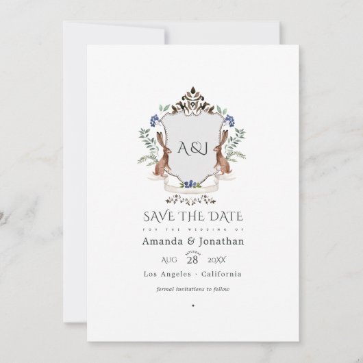 Save The Date Aquarelle Bois Laurel Crest Monogramme Mariage (Devant)