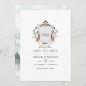 Save The Date Aquarelle Bois Laurel Crest Monogramme Mariage (Devant / Derrière)