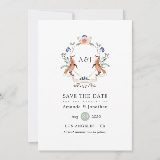 Save The Date Aquarelle Bois Laurel Crest Monogramme Mariage (Devant)