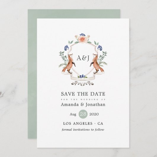 Save The Date Aquarelle Bois Laurel Crest Monogramme Mariage (Devant / Derrière)