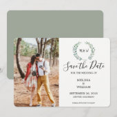 Save The Date Aquarelle botanique feuilles monogrammée photo (Devant / Derrière)