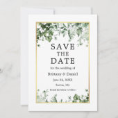 Save The Date Aquarelle Botanique Ivy Ferns Sage Green Gold (Devant)