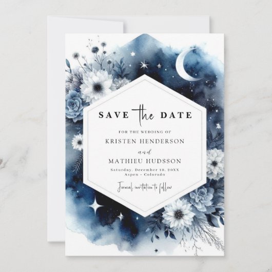 Save The Date Aquarelle botanique Mariage lune (Devant)