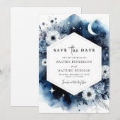 Save The Date Aquarelle botanique Mariage lune (Devant / Derrière)