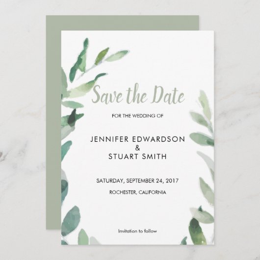 Save The Date Aquarelle botanique oliviers feuilles Enregistrer (Devant / Derrière)