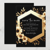 Save The Date Aquarelle Botanique Or et Mariage noir (Devant / Derrière)