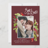 Save The Date Aquarelle botanique rouge hiver photo chic s (Devant)