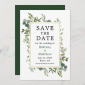 Save The Date Aquarelle Botanique Verdure Eucalyptus Feuille (Devant / Derrière)