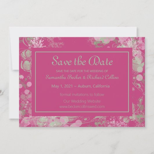Save The Date Aquarelle Botanique vert et rose (Devant)