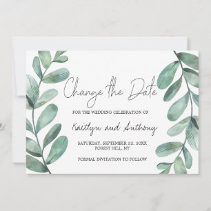 Save The Date Aquarelle botanique Vert Eucalyptus Changement