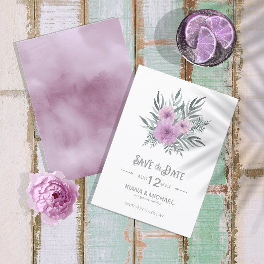 Save The Date Aquarelle Bouquet Mariage Lilac ID654