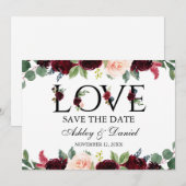 Save The Date Aquarelle Bourgogne Amour Floral Enregistrer La Da (Devant / Derrière)