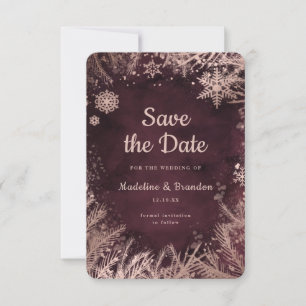 Save The Date Aquarelle Bourgogne avec mariage Rose d'hiver d'or