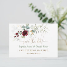 Aquarelle Bourgogne Floral Feuille Mariage