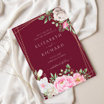 Save The Date Aquarelle Bourgogne Floral Or Mariage géométrique<br><div class="desc">Un mariage floral élégant Sauvegardez la carte datant avec des fleurs d'aquarelle rose avec une calligraphie manuscrite moderne sur un arrière - plan rouge bordeaux.</div>
