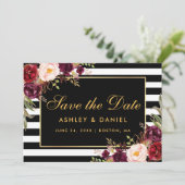 Save The Date Aquarelle Bourgogne Florale rayée (Debout devant)