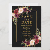 Save The Date Aquarelle Bourgogne Rose Black Gold Frame (Devant)