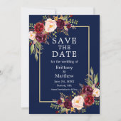 Save The Date Aquarelle Bourgogne Rose Bleu Or Frame (Devant)