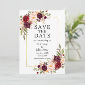 Save The Date Aquarelle Bourgogne Rose Gold Frame Photo (Debout devant)